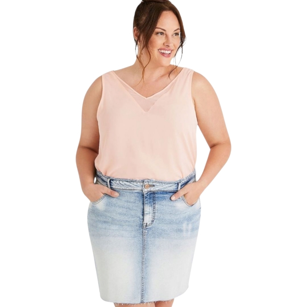 MAURICE'S Pink Sheer Inset V-Neck Tank Top Size Large